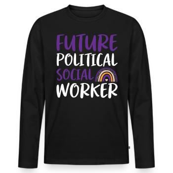 Futur travailleur social politique - T-shirt manches longues Premium bio Homme - noir - Devant - Nico (187cm)