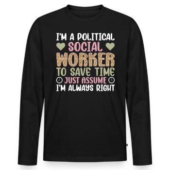 Je suis travailleuse sociale politique - T-shirt manches longues Premium bio Homme - noir - Devant - Nico (187cm)
