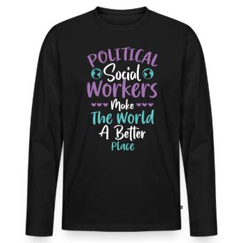 Les travailleurs sociaux politiques font le monde - T-shirt manches longues Premium bio Homme - noir - Devant - Nico (187cm)