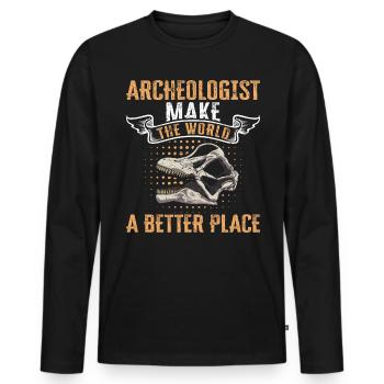 Archeologist Make The World A Better Place - Men's Premium Organic Long Sleeve Shirt - black - Front - Nico (187cm)