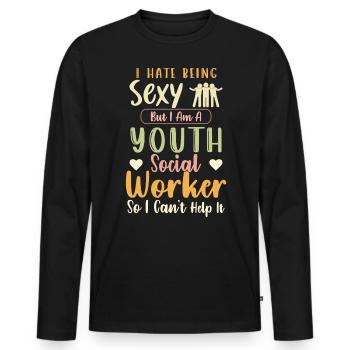 Je déteste être sexy chez les jeunes travailleurs sociaux - T-shirt manches longues Premium bio Homme - noir - Devant - Nico (187cm)