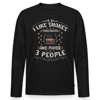 J’aime les serpents Macchiato et peut-être le café de 3 personnes - T-shirt manches longues Premium bio Homme - noir - Devant - Nico (187cm)