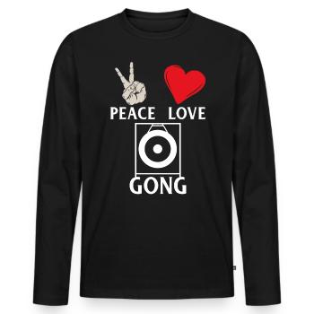 Peace Love Gong Funny Gong Music Players - Men's Premium Organic Long Sleeve Shirt - black - Front - Nico (187cm)