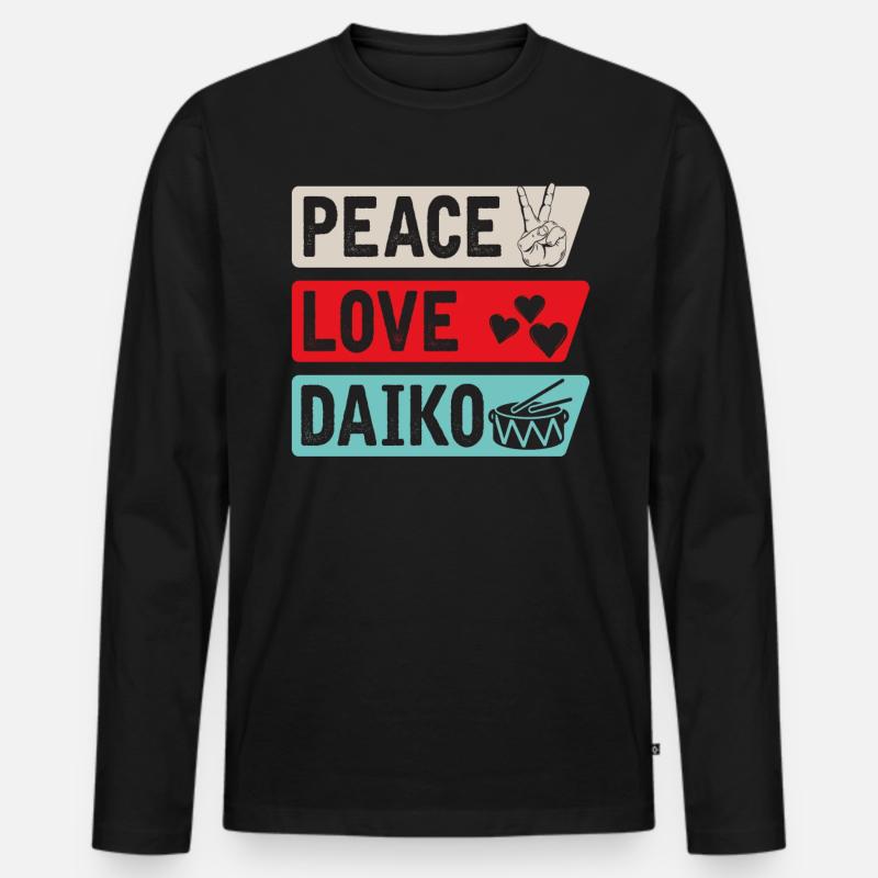 Peace Love Daiko - Männer Premium Bio Langarmshirt - Schwarz