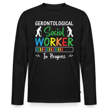 Travailleur social gérontologique en cours - T-shirt manches longues Premium bio Homme - noir - Devant - Nico (187cm)