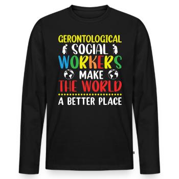 Travailleur social gérontologique Emploi Gérontologie - T-shirt manches longues Premium bio Homme - noir - Devant - Nico (187cm)