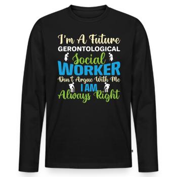 Je suis un futur travailleur social gérontologique - T-shirt manches longues Premium bio Homme - noir - Devant - Nico (187cm)