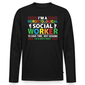 Travailleur social gérontologique Emploi Gérontologie - T-shirt manches longues Premium bio Homme - noir - Devant - Nico (187cm)
