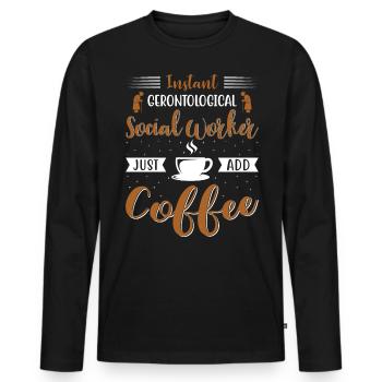 Un travailleur social gérontologique vient d’ajouter du café - T-shirt manches longues Premium bio Homme - noir - Devant - Nico (187cm)
