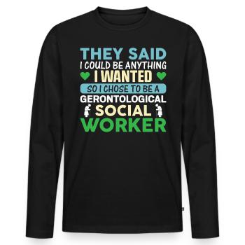 Travailleur social gérontologique Emploi Gérontologie - T-shirt manches longues Premium bio Homme - noir - Devant - Nico (187cm)