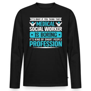 Travailleur social médical Emploi Hôpital - T-shirt manches longues Premium bio Homme - noir - Devant - Nico (187cm)