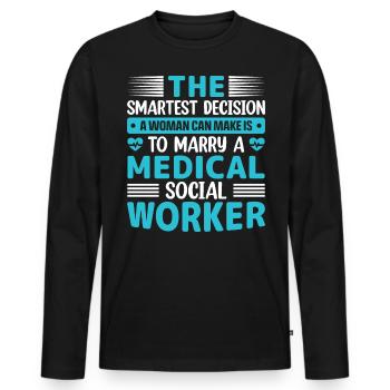 Travailleur social médical Emploi Hôpital - T-shirt manches longues Premium bio Homme - noir - Devant - Nico (187cm)