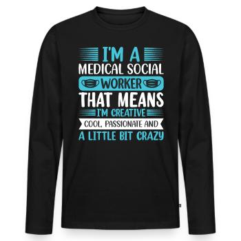 Travailleur social médical Emploi Hôpital - T-shirt manches longues Premium bio Homme - noir - Devant - Nico (187cm)