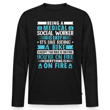 Travailleur social médical Emploi Hôpital - T-shirt manches longues Premium bio Homme - noir - Devant - Nico (187cm)