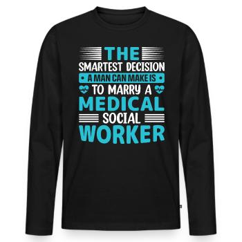 Travailleur social médical Emploi Hôpital - T-shirt manches longues Premium bio Homme - noir - Devant - Nico (187cm)