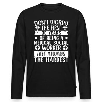 Travailleur social médical Emploi Hôpital - T-shirt manches longues Premium bio Homme - noir - Devant - Nico (187cm)