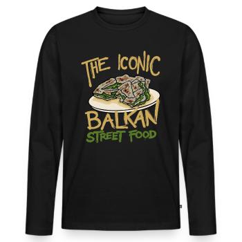 L’emblématique Balkan Street Food Balkan - T-shirt manches longues Premium bio Homme - noir - Devant - Nico (187cm)