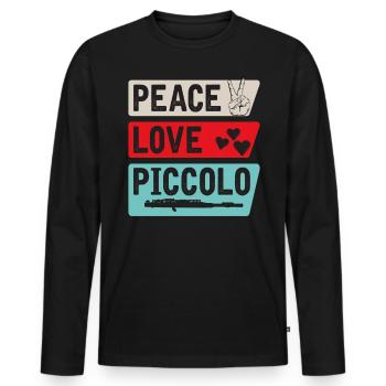 Peace Love Piccolo Musical Instrument - Männer Premium Bio Langarmshirt - Schwarz - Vorne - Nico (187cm)