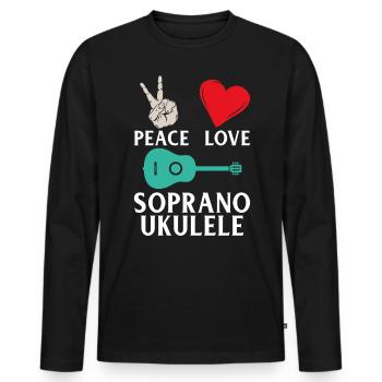 Peace Love Soprano Ukulélé Instrument - T-shirt manches longues Premium bio Homme - noir - Devant - Nico (187cm)