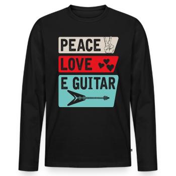 Peace Love E Guitar Music Instrument - Men's Premium Organic Long Sleeve Shirt - black - Front - Nico (187cm)