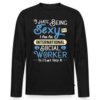 Profession de travailleur social international - T-shirt manches longues Premium bio Homme - noir - Devant - Nico (187cm)