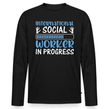 Travailleur social international en cours - T-shirt manches longues Premium bio Homme - noir - Devant - Nico (187cm)