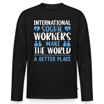International Social Workers Make The World A - Men's Premium Organic Long Sleeve Shirt - black - Front - Nico (187cm)