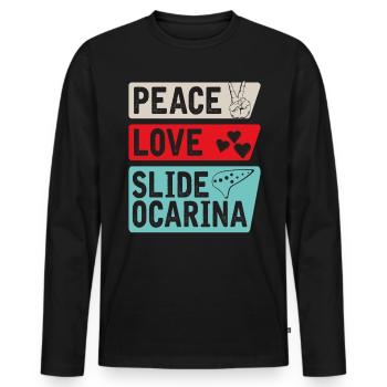 Peace Love Slide Ocarina Instrument - Männer Premium Bio Langarmshirt - Schwarz - Vorne - Nico (187cm)
