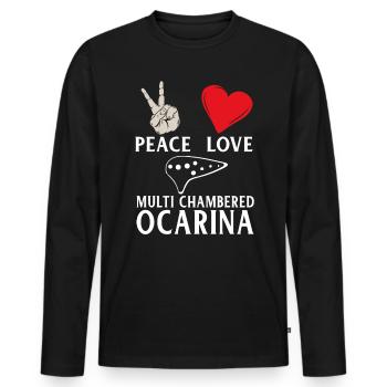 Peace Love Musique Ocarina Multi Chambrée - T-shirt manches longues Premium bio Homme - noir - Devant - Nico (187cm)