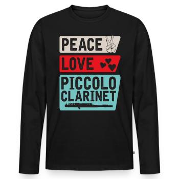 Peace Love Piccolo Clarinet Instrument - Männer Premium Bio Langarmshirt - Schwarz - Vorne - Nico (187cm)