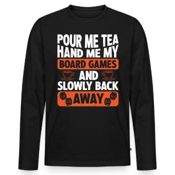 Versez-moi du thé Donnez-moi mon joueur de jeux de société - T-shirt manches longues Premium bio Homme - noir - Devant - Nico (187cm)