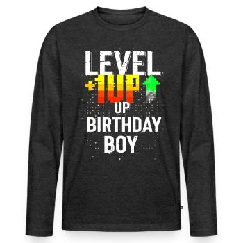 Joyeux anniversaire, Gamer Boy: Bold Pixel Fun Gift - T-shirt manches longues Premium bio Homme - anthracite chiné - Devant - Nico (187cm)