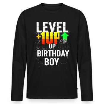 Alles Gute zum Geburtstag, Gamer Boy: Mutiges Pixel-Spaßgeschenk - Männer Premium Bio Langarmshirt - Schwarz - Vorne - Nico (187cm)