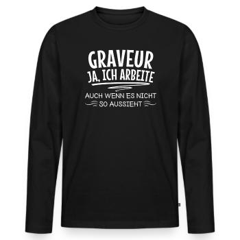 Lustige Gravur Sprüche Schmuck Personalisierung - Männer Premium Bio Langarmshirt - Schwarz - Vorne - Nico (187cm)