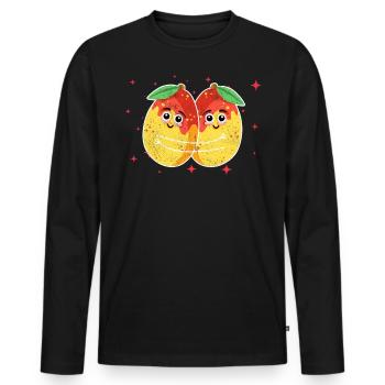 Cute Apricot Couple Hugging Apricot Fruits Lovers - Men's Premium Organic Long Sleeve Shirt - black - Front - Nico (187cm)