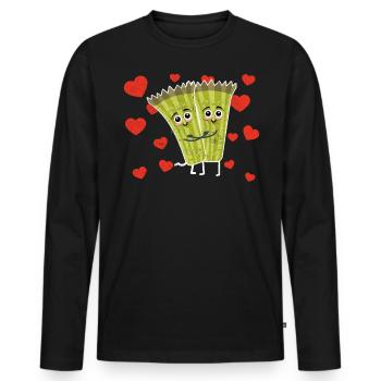 Cute Asparagus Couple Hugging Asparagus Lovers - Men's Premium Organic Long Sleeve Shirt - black - Front - Nico (187cm)