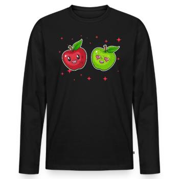 Cute Apple Couple Hugging Apple Fruits Lovers - Männer Premium Bio Langarmshirt - Schwarz - Vorne - Nico (187cm)