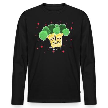 Couple de brocoli mignon étreignant les amateurs de brocoli - T-shirt manches longues Premium bio Homme - noir - Devant - Nico (187cm)