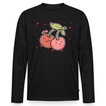 Couple de cerises mignon étreignant les amateurs de cerises - T-shirt manches longues Premium bio Homme - noir - Devant - Nico (187cm)