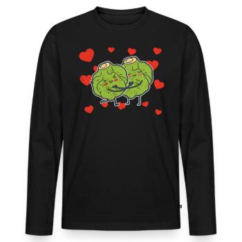 Brussels Sprout Couple Hugging Brussels Sprout - Men's Premium Organic Long Sleeve Shirt - black - Front - Nico (187cm)