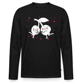 Cute Cranberry Couple Hugging Cranberry Fruits - Männer Premium Bio Langarmshirt - Schwarz - Vorne - Nico (187cm)