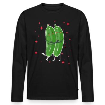 Cute Cucumber Couple Hugging Cucumber Fruits - Männer Premium Bio Langarmshirt - Schwarz - Vorne - Nico (187cm)