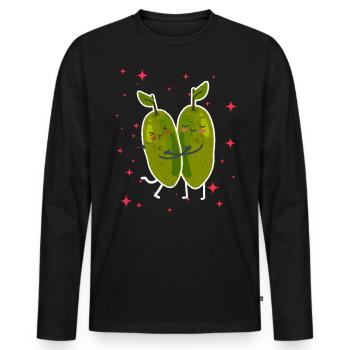 Cute Curuba Couple Hugging Curuba Fruits - Männer Premium Bio Langarmshirt - Schwarz - Vorne - Nico (187cm)