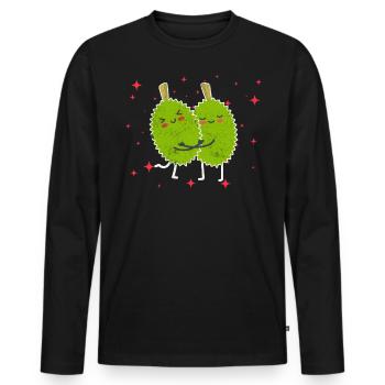 Couple de durian mignon étreignant les fruits de durian - T-shirt manches longues Premium bio Homme - noir - Devant - Nico (187cm)