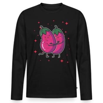 Cute Eggplant Couple Hugging Eggplant Fruit - Männer Premium Bio Langarmshirt - Schwarz - Vorne - Nico (187cm)