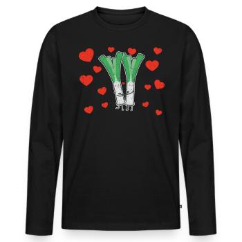 Couple de poireaux mignon étreignant les amateurs de légumes de poireaux - T-shirt manches longues Premium bio Homme - noir - Devant - Nico (187cm)