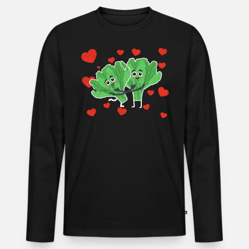 Cute Lettuce Couple Hugging Lettuce Salad Lovers - Männer Premium Bio Langarmshirt - Schwarz