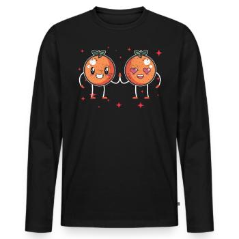 Cute Orange Couple Hugging Orange Fruit Lovers - Männer Premium Bio Langarmshirt - Schwarz - Vorne - Nico (187cm)