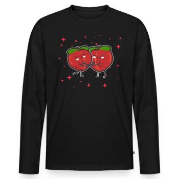 Cute Nectarine Couple Hugging Nectarine Fruit - Männer Premium Bio Langarmshirt - Schwarz - Vorne - Nico (187cm)