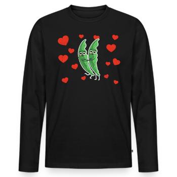 Cute Pea Couple Hugging Pea Fruit Lovers - Männer Premium Bio Langarmshirt - Schwarz - Vorne - Nico (187cm)